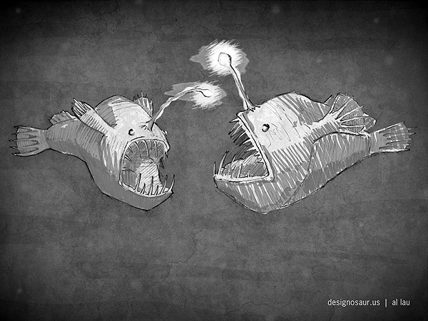 sketch: two angler fish